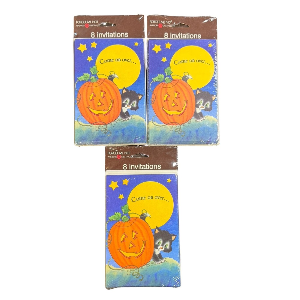 Vintage American Greetings Halloween Party Invitations Black Cat Pumpkin 24ct